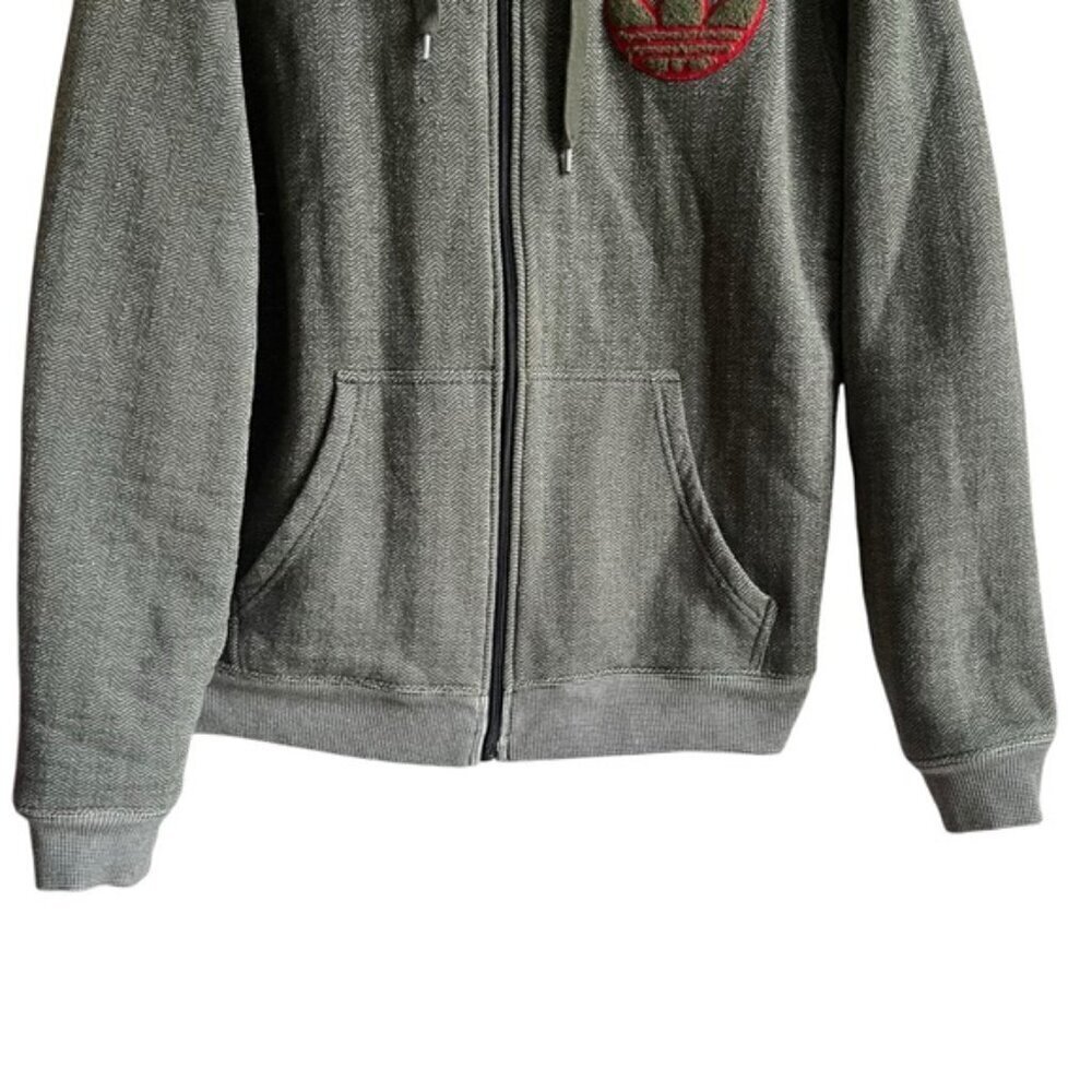 Adidas Sherpa Lined Zip Up Hooded Jacket Medium Green Chevron - Picture 5 of 15